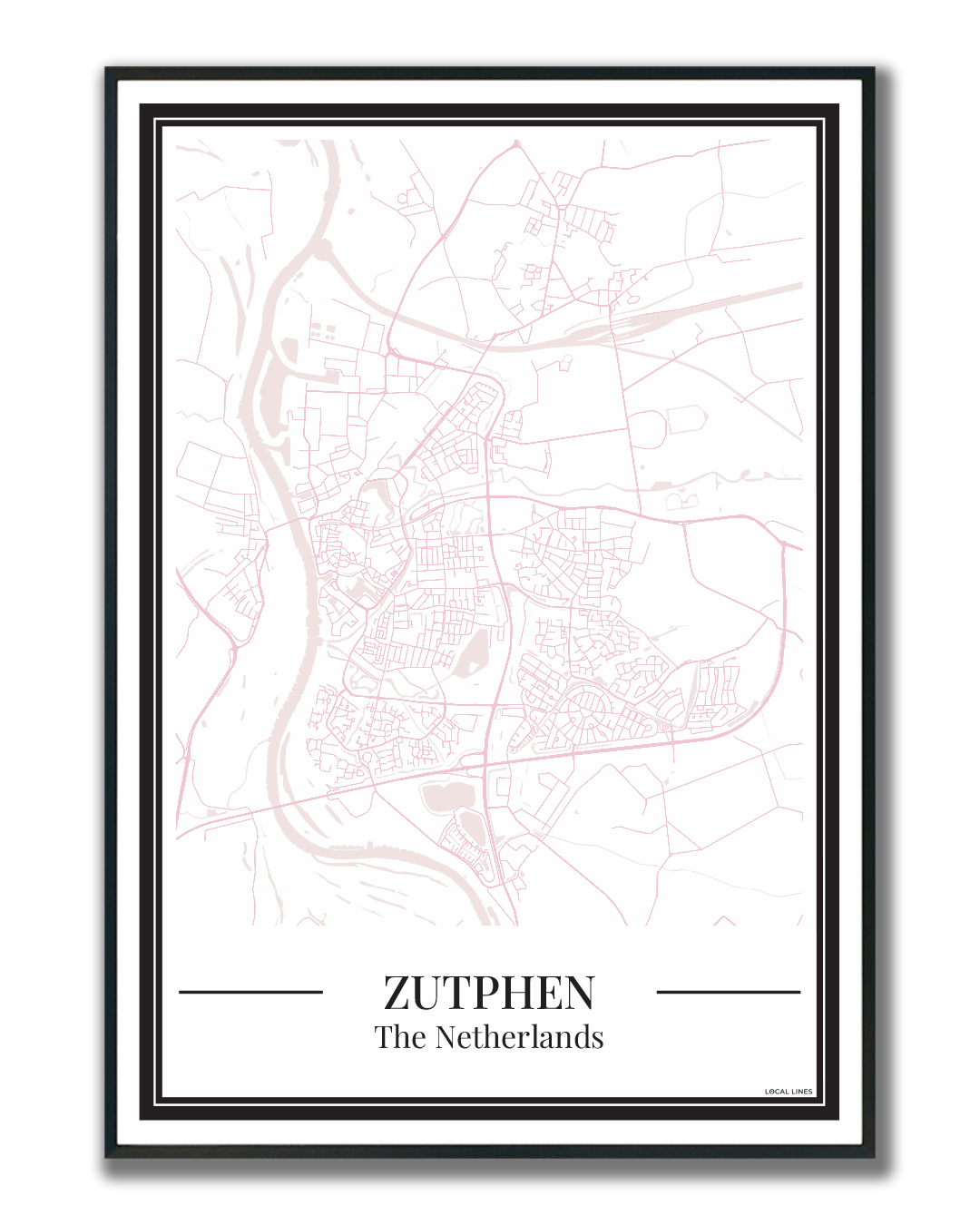 Poster van Zutphen Kopen | Stad Plattegrond Roze