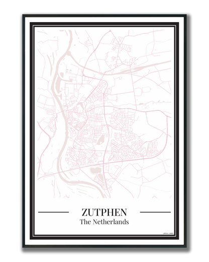 Poster van Zutphen Kopen | Stad Plattegrond Roze