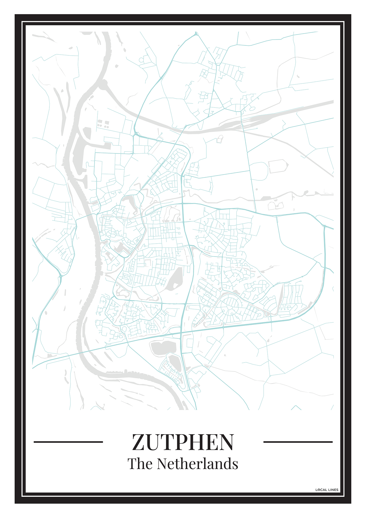Poster van Zutphen Kopen | Stad Plattegrond in Kleur Lichtblauw