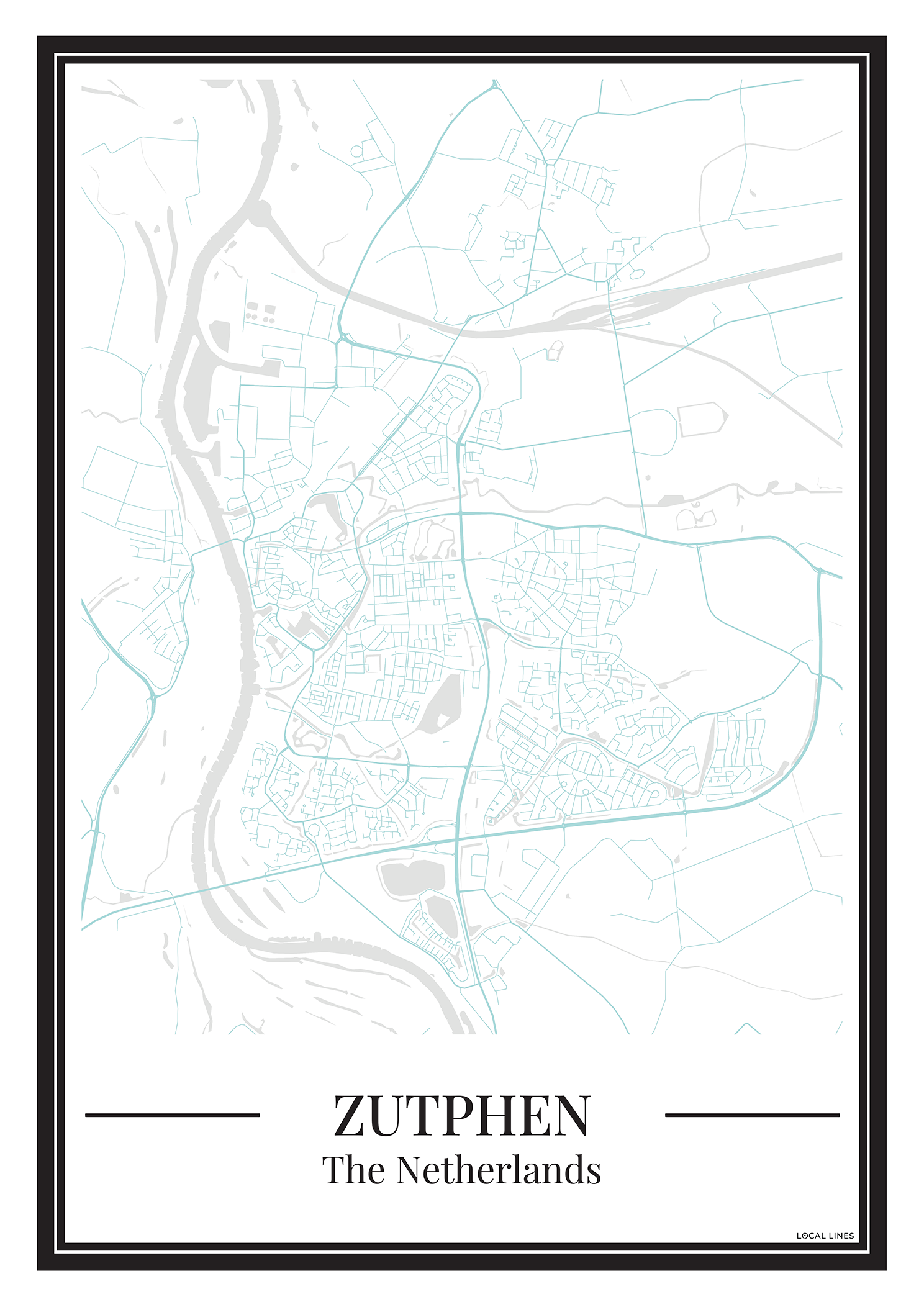 Poster van Zutphen Kopen | Stad Plattegrond in Kleur Lichtblauw