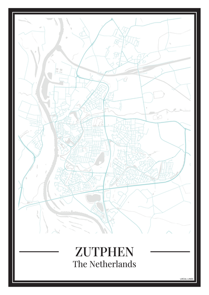 Poster van Zutphen Kopen | Stad Plattegrond in Kleur Lichtblauw