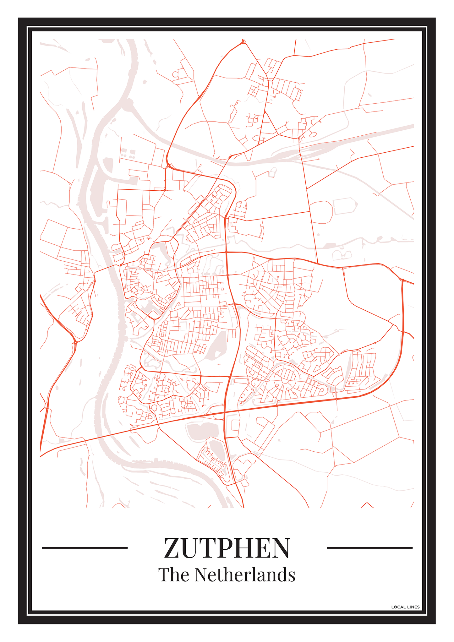 Poster van Zutphen Kopen | Stad Plattegrond in Kleur Oranje