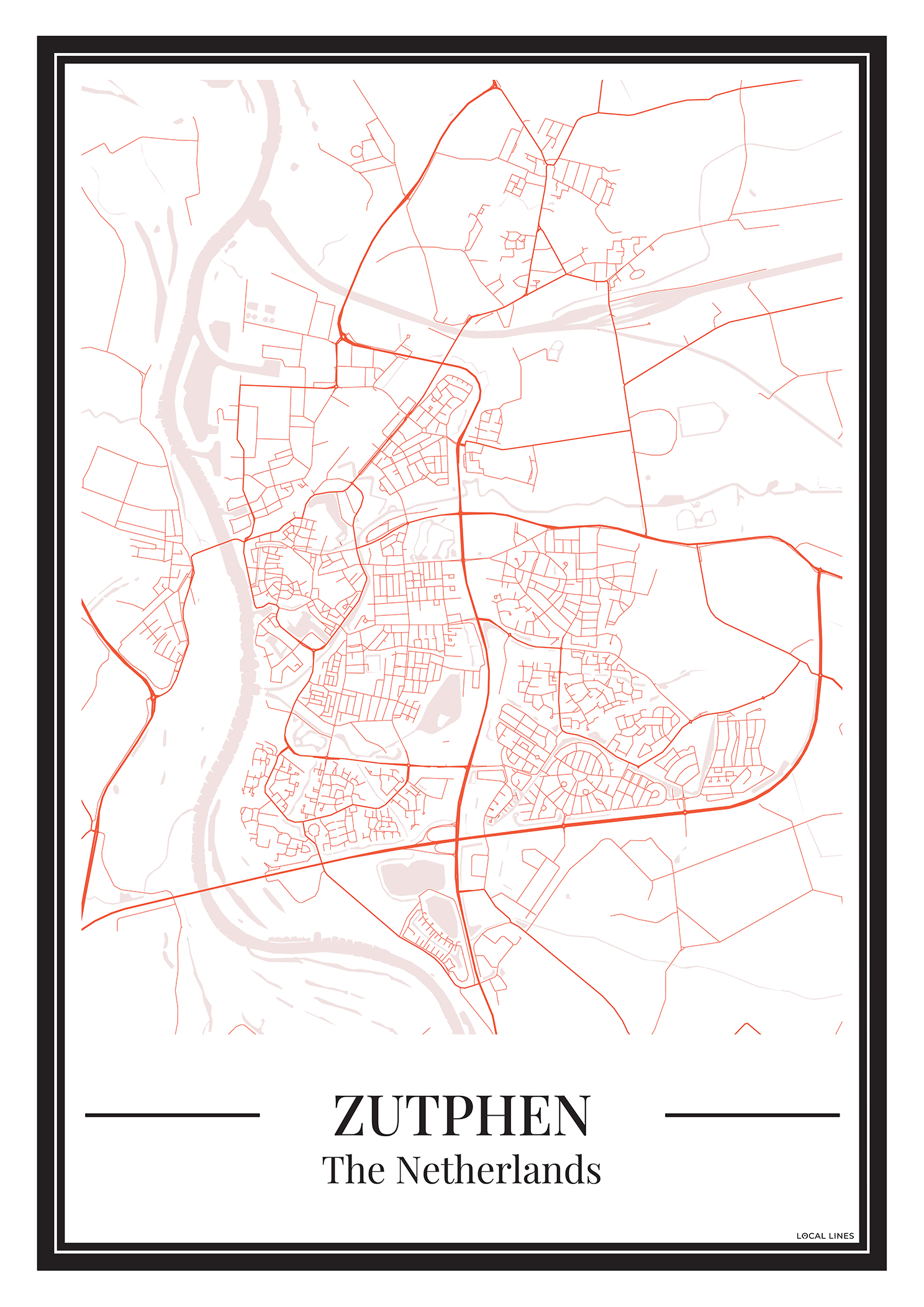 Poster van Zutphen Kopen | Stad Plattegrond in Kleur Oranje