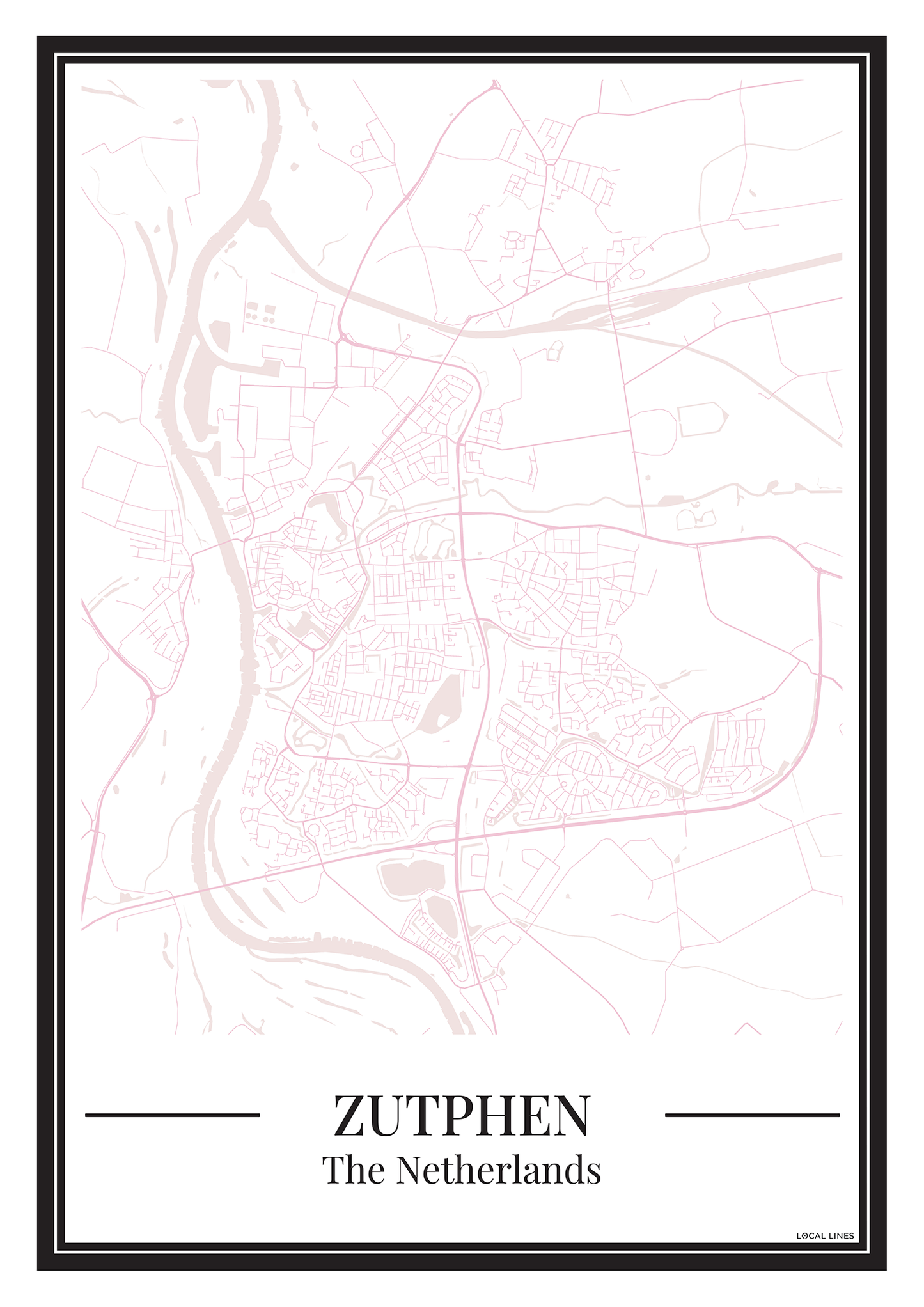 Poster van Zutphen Kopen | Stad Plattegrond in Kleur Roze