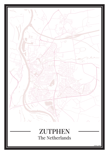 Poster van Zutphen Kopen | Stad Plattegrond in Kleur Roze
