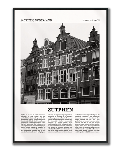 Poster Zutphen met Foto van Stad en Tekst voor Wanddecoratie