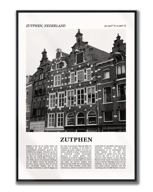 Poster Zutphen met Foto van Stad en Tekst voor Wanddecoratie