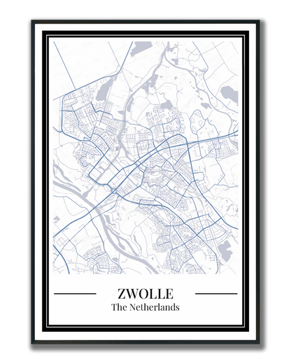 Poster van Zwolle Kopen | Stad Plattegrond Blauw