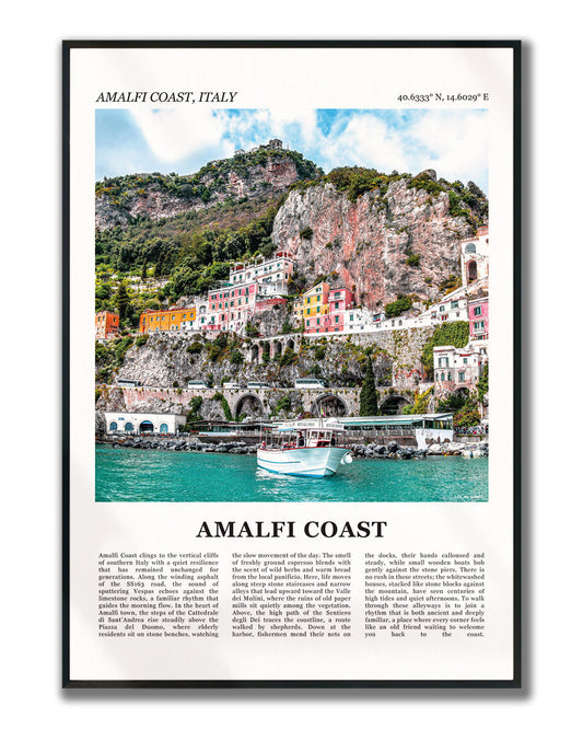 Poster van Amalfi Coast met foto en tekst ingelijst