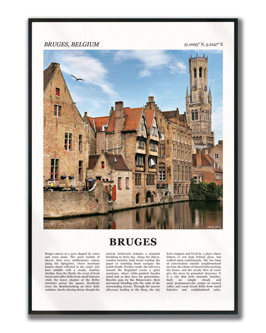 Poster van Bruges met foto en tekst ingelijst