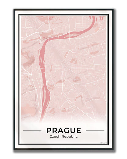 Praag Stadskaart – Poster - Blush ingelijst
