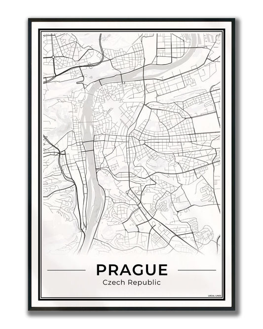 Praag Stadskaart – Poster - Light ingelijst