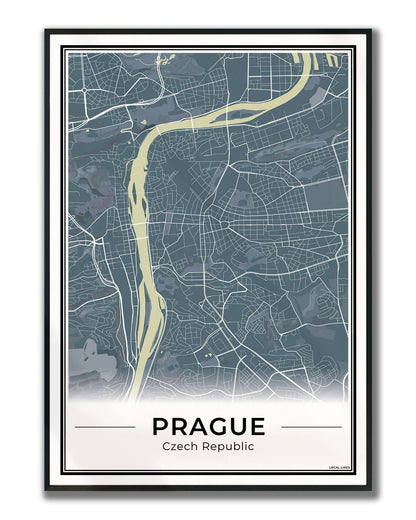 Praag Stadskaart – Poster - Midnight ingelijst