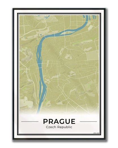 Praag Stadskaart – Poster - Moss ingelijst