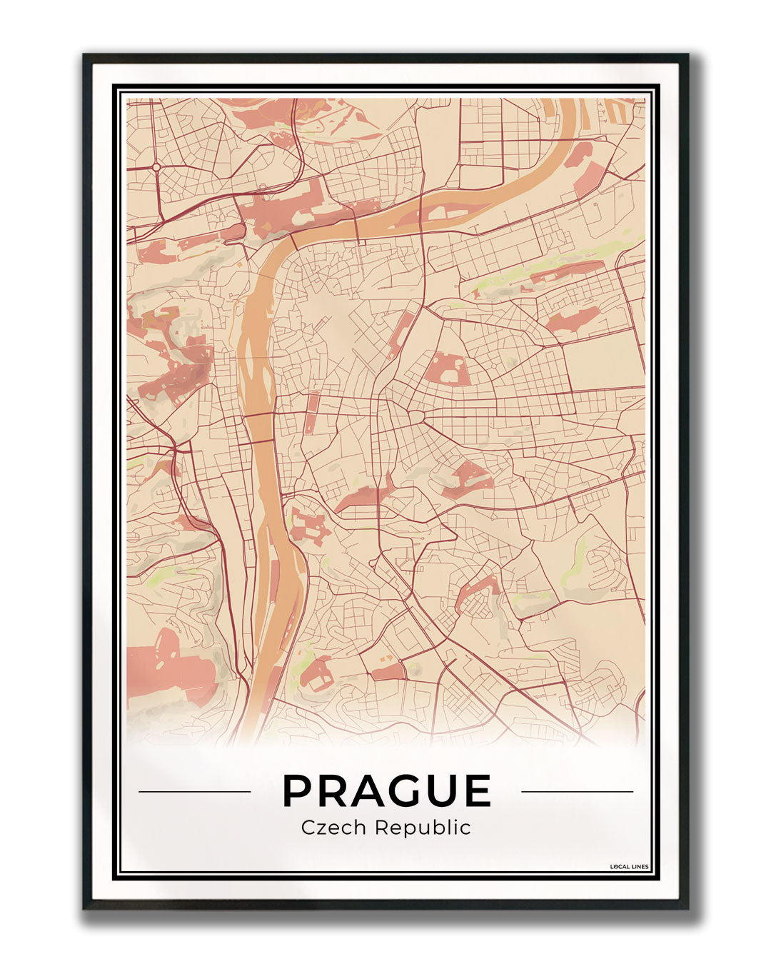 Praag Stadskaart – Poster - Terracotta ingelijst