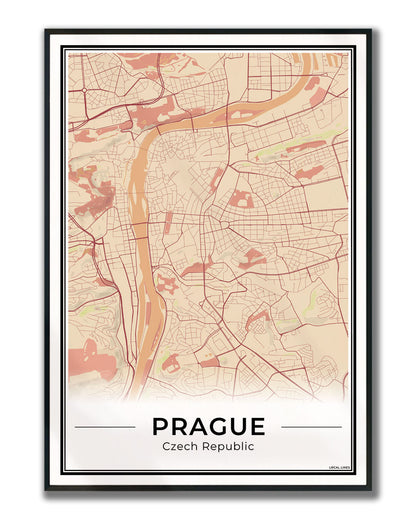 Praag Stadskaart – Poster - Terracotta ingelijst