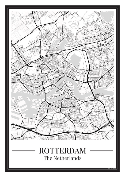 Rotterdam stadskaart poster – Zwart-wit