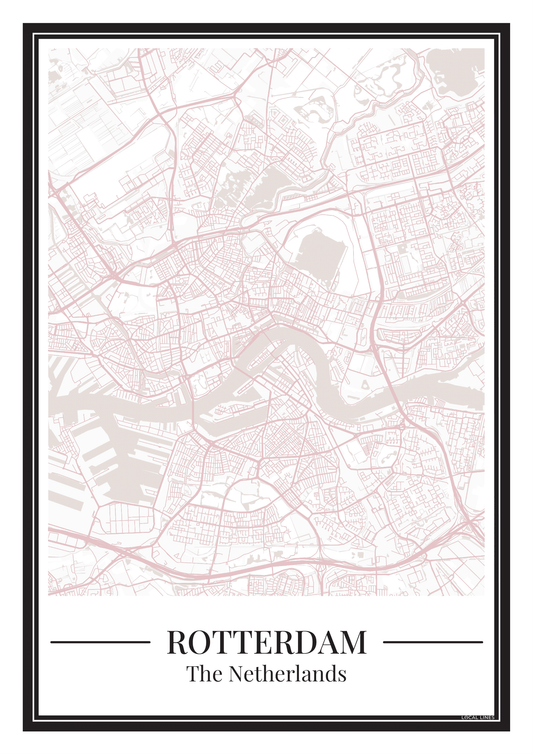Rotterdam stadskaart poster – Zachtroze