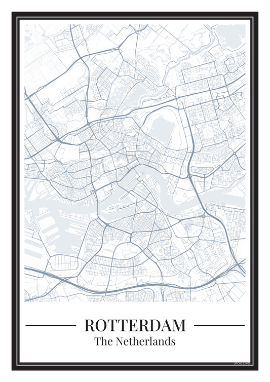 Rotterdam stadskaart poster – Grijsblauw