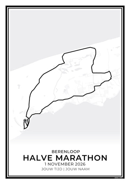 Berenloop Terschelling halve marathon routekaart print