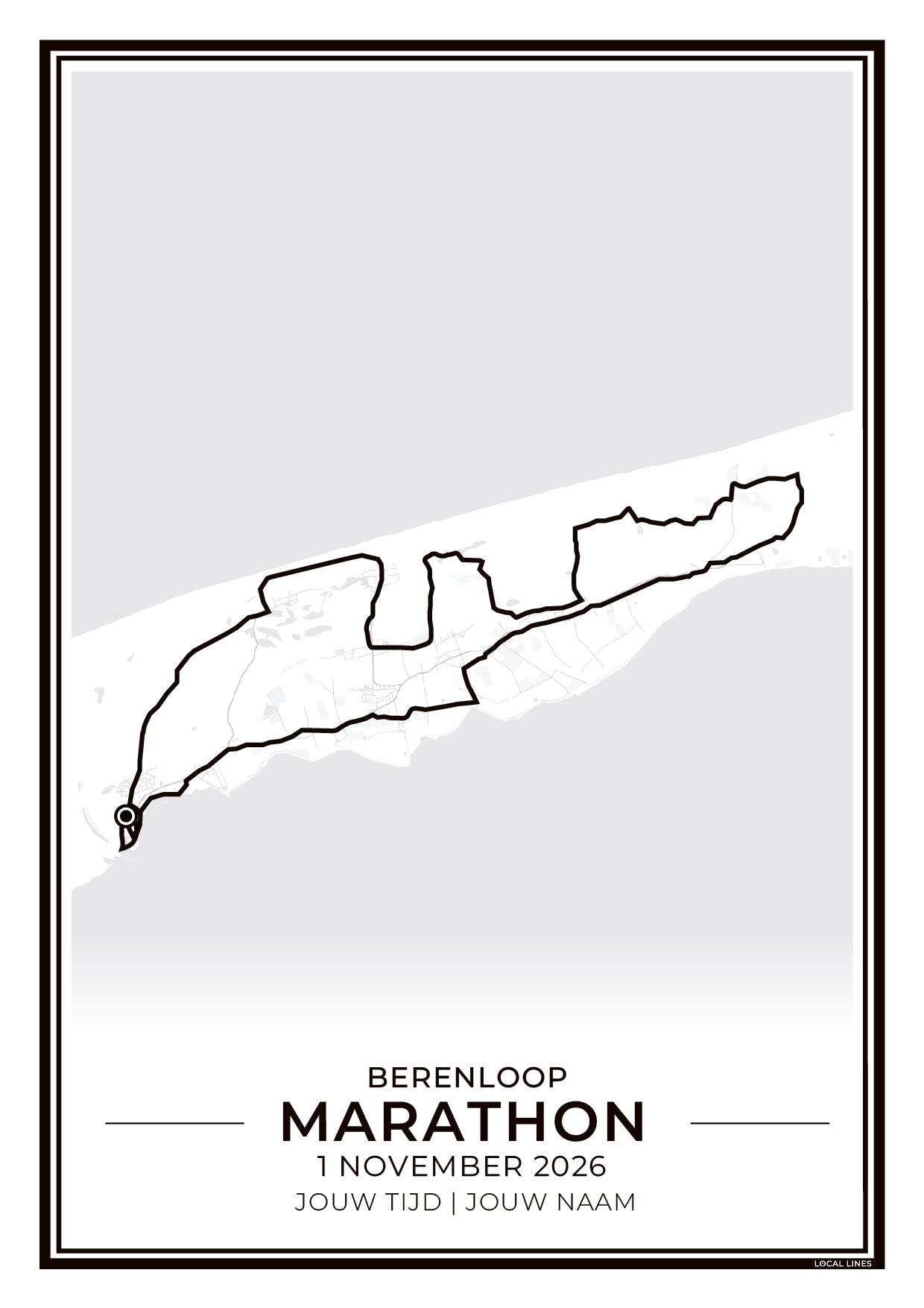 Berenloop Terschelling marathon routekaart print - cadeau voor loper