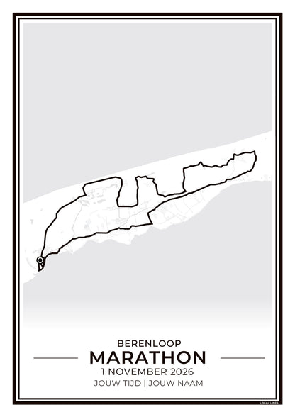 Berenloop Terschelling marathon routekaart print - cadeau voor loper