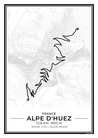 Alpe d'Huez beklimming route print - wielren cadeau
