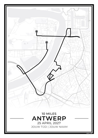 10 Miles Antwerpen routekaart print - cadeau hardlopen