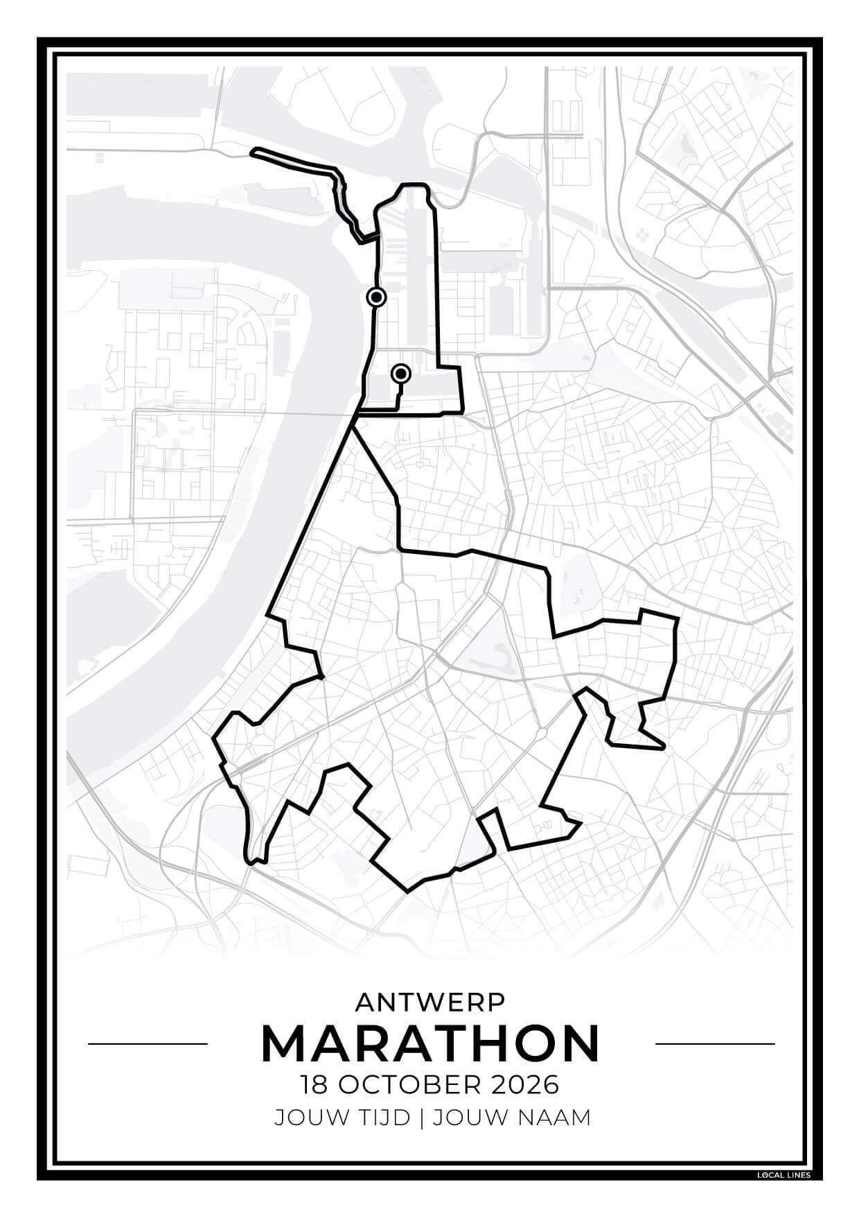 Marathon Antwerpen routekaart print - cadeau voor loper