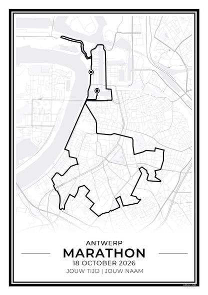Marathon Antwerpen routekaart print - cadeau voor loper