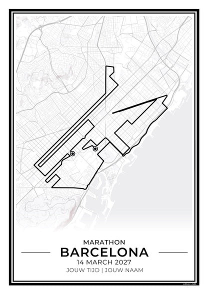 Marathon Barcelona routekaart print - herinnering Spaanse marathon
