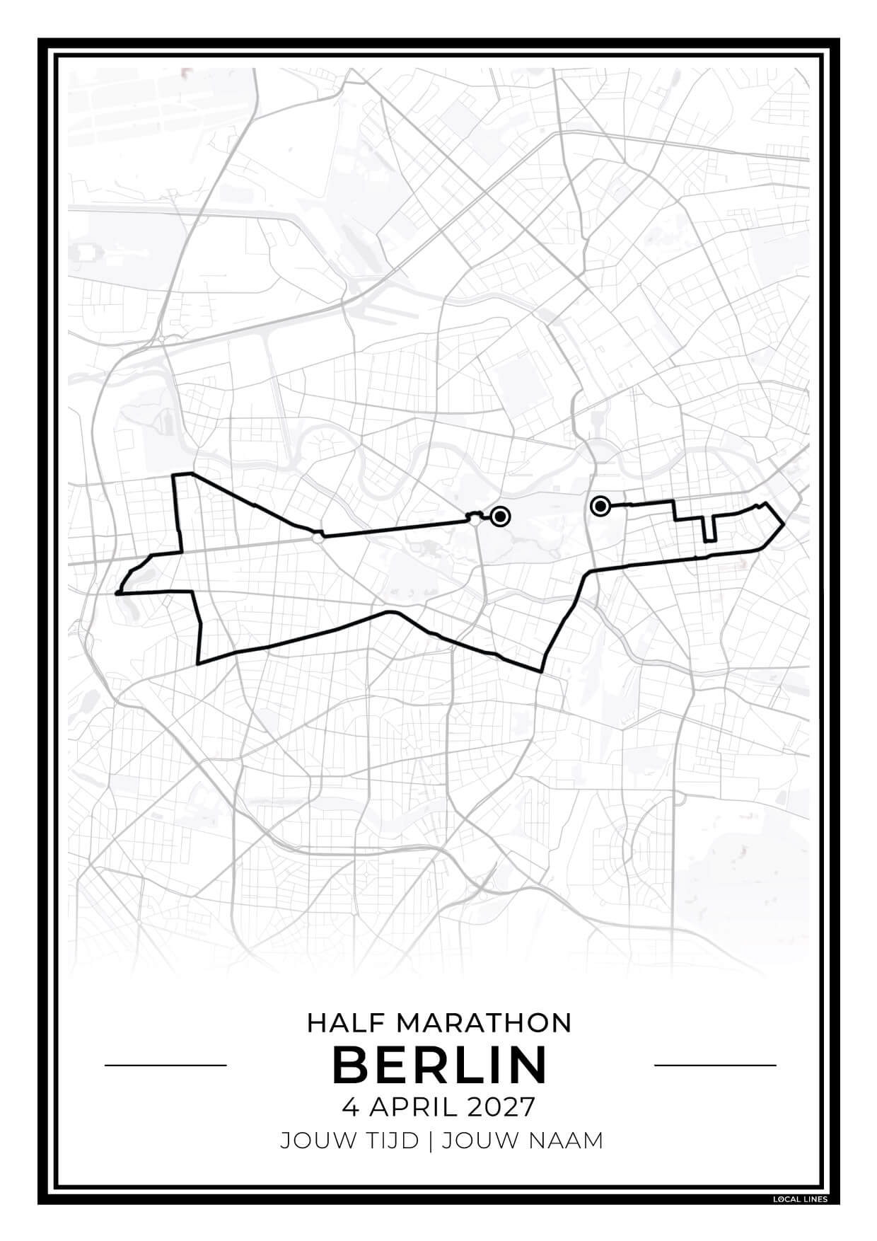 Halve marathon Berlijn routekaart print