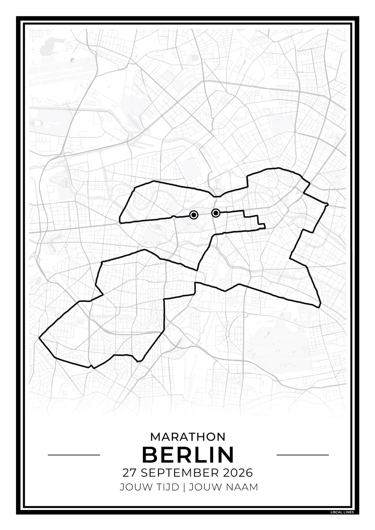 Marathon Berlijn routekaart print - cadeau voor loper