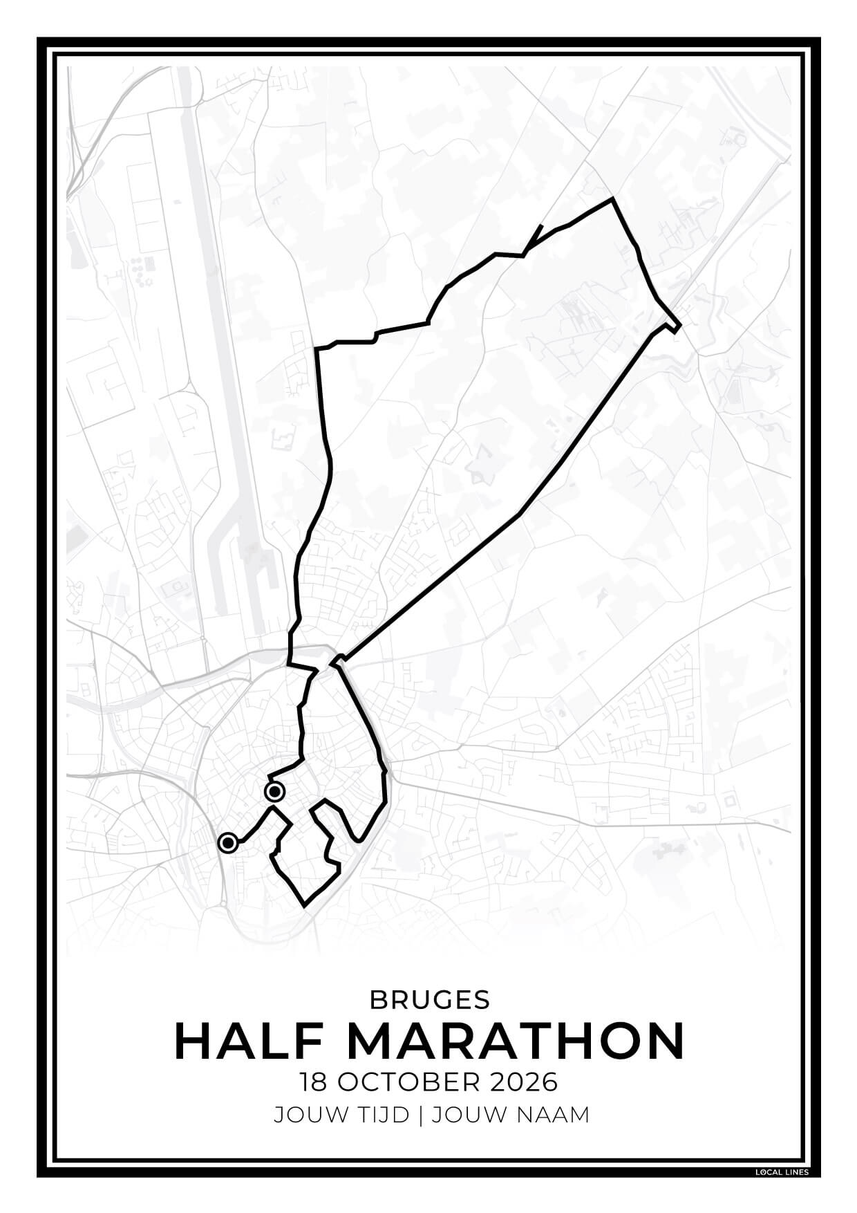 Halve marathon Brugge routekaart print - sport cadeau
