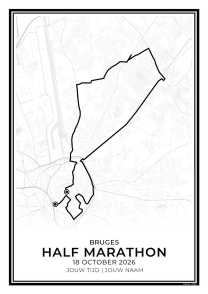 Halve marathon Brugge routekaart print - sport cadeau