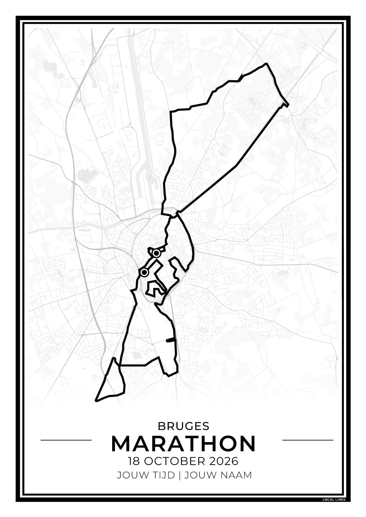 Marathon Brugge routekaart print - origineel cadeau voor loper