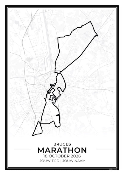 Marathon Brugge routekaart print - origineel cadeau voor loper
