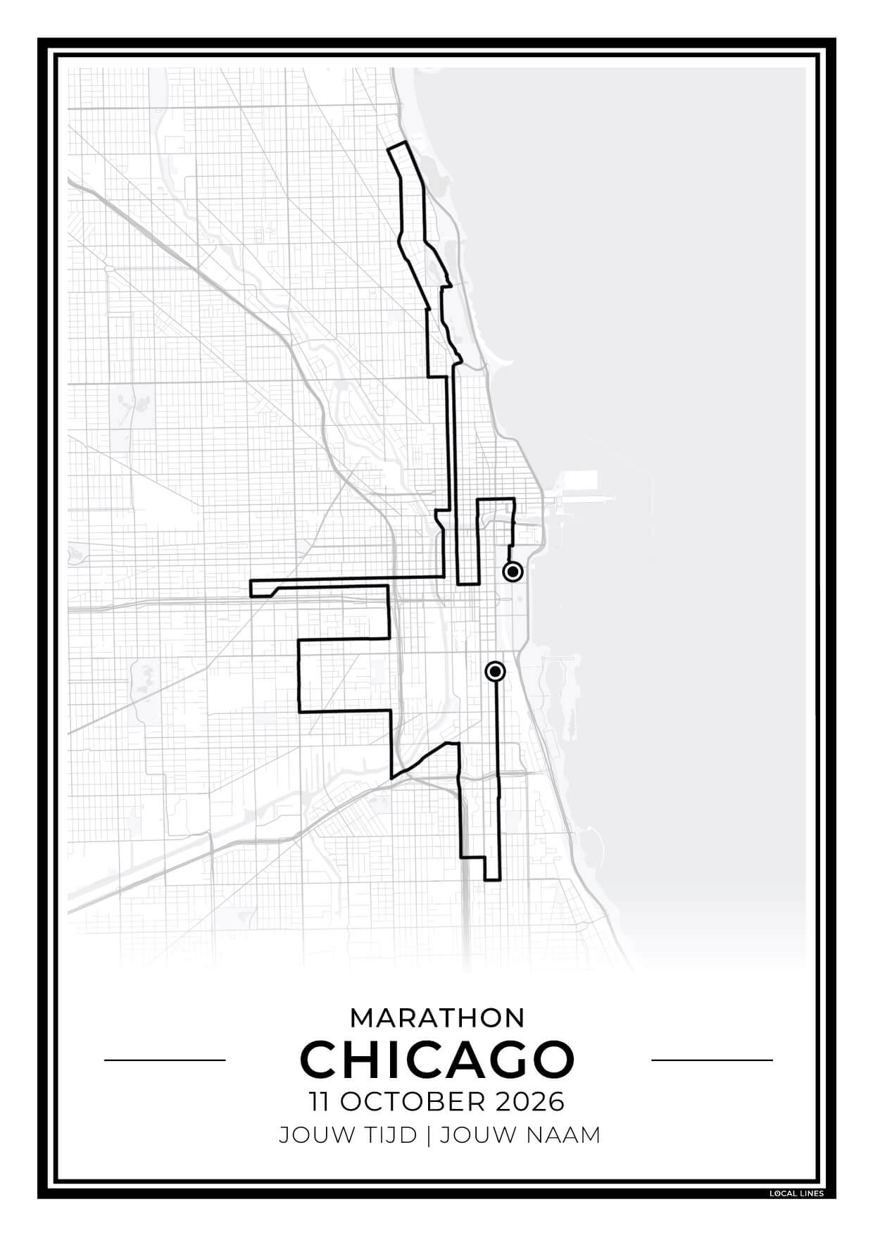 Marathon Chicago routekaart print - World Major herinnering