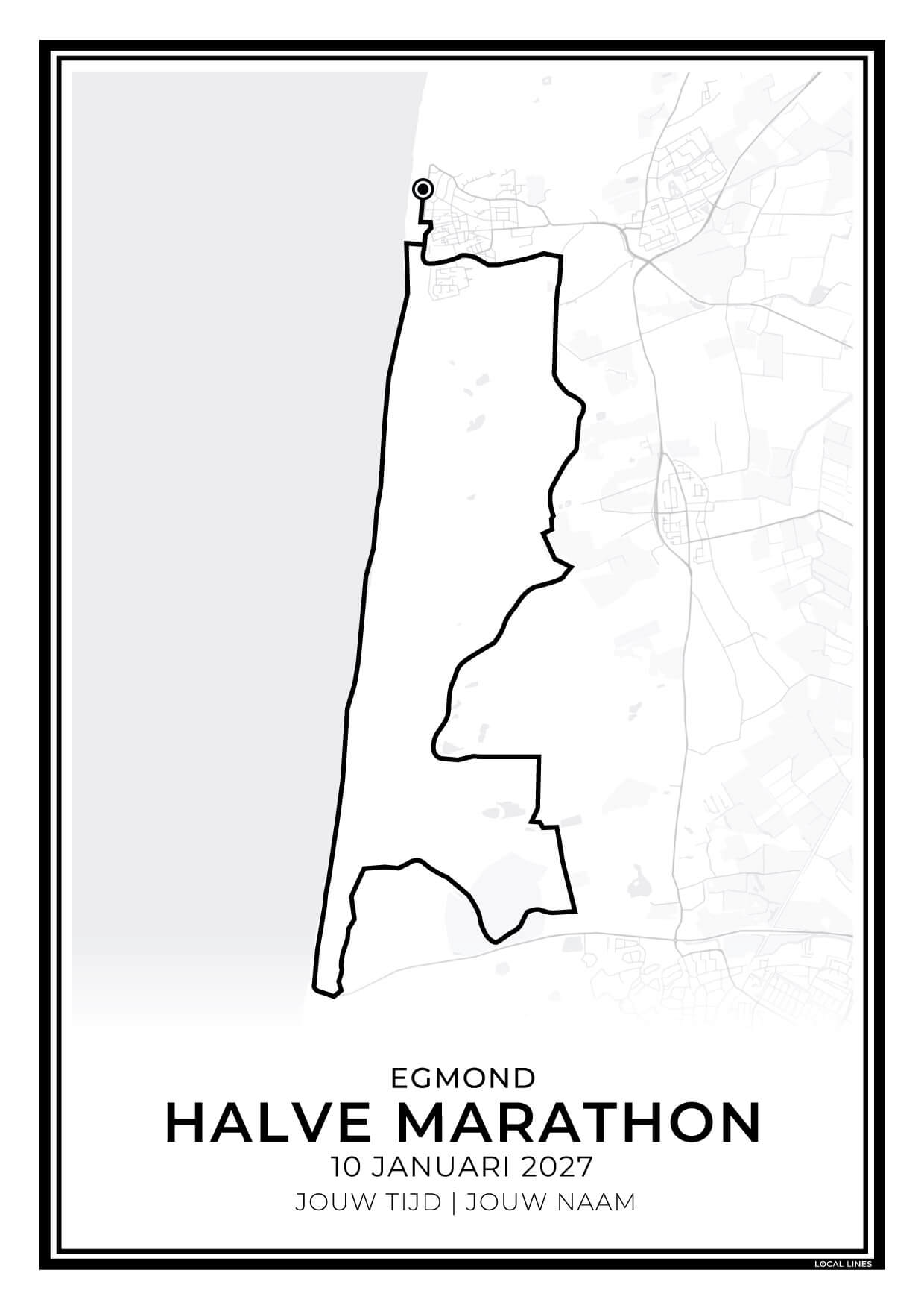 Halve marathon Egmond routekaart print - cadeau voor loper