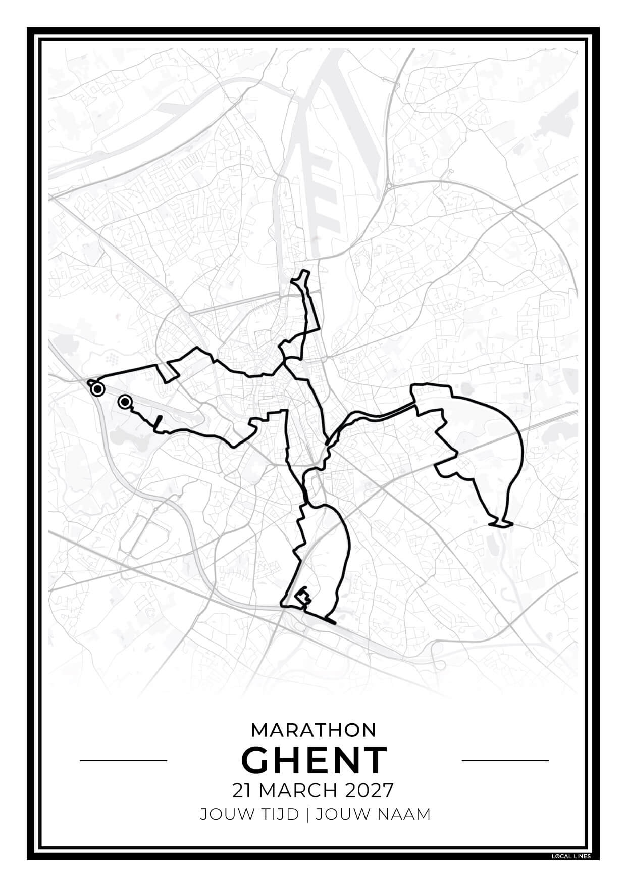Marathon Gent routekaart print - atletiek cadeau