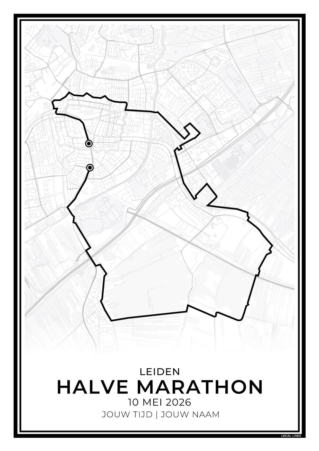 Halve marathon Leiden routekaart print