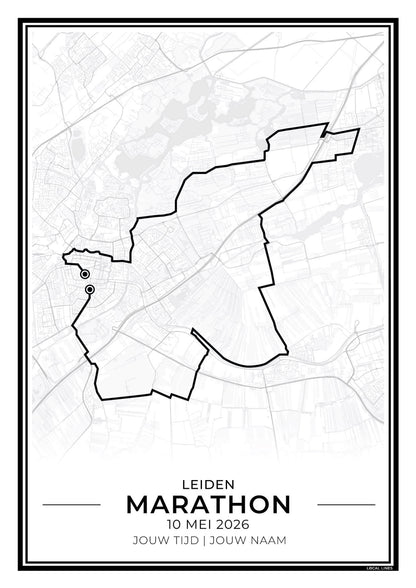 Marathon Leiden routekaart print - origineel cadeau voor loper