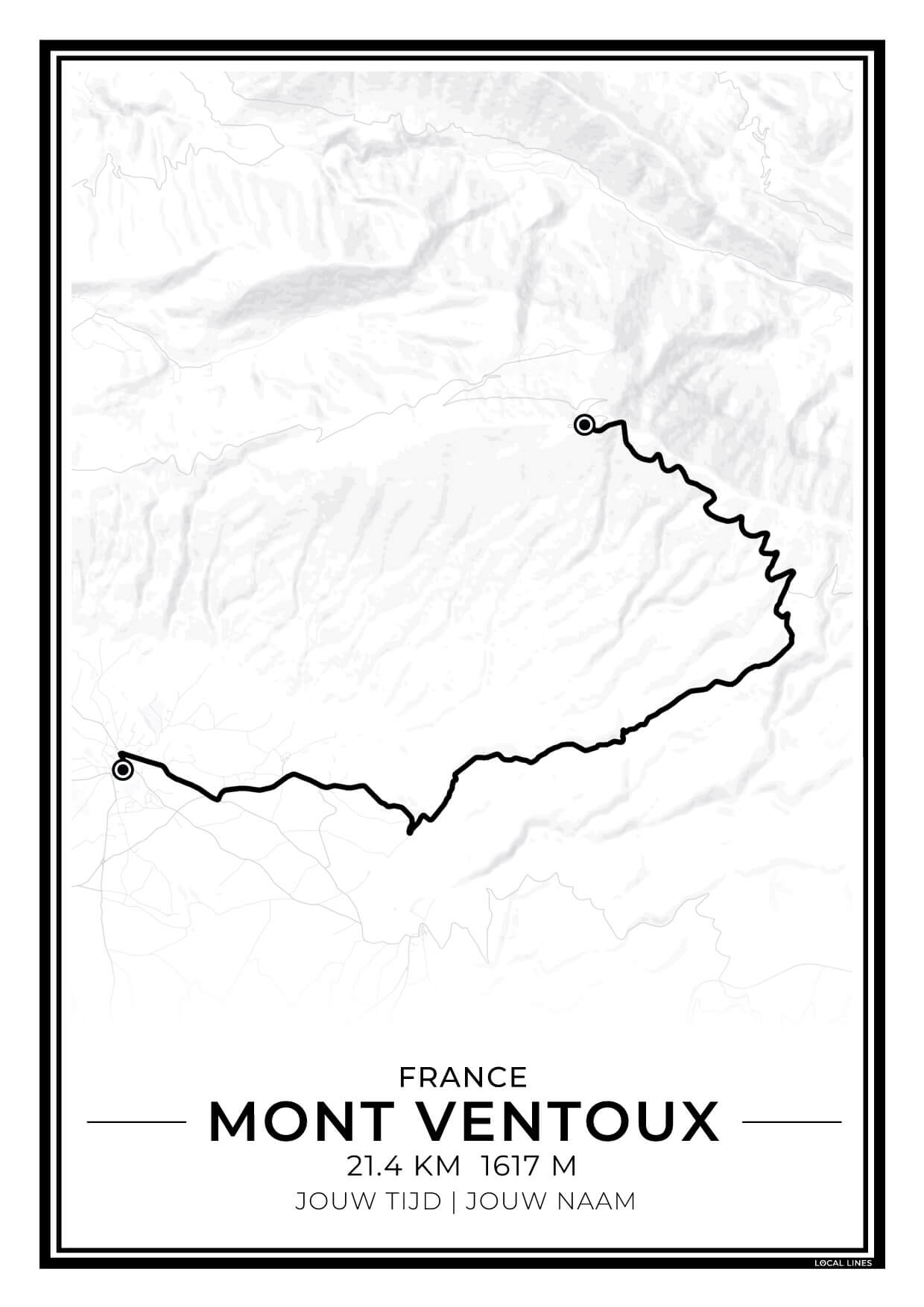 Mont Ventoux beklimming route print - wielren cadeau