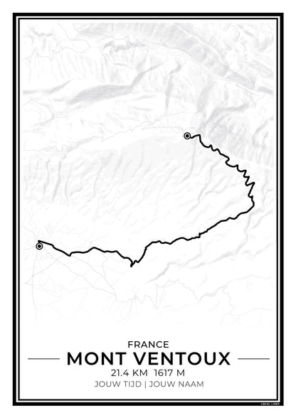 Mont Ventoux beklimming route print - wielren cadeau