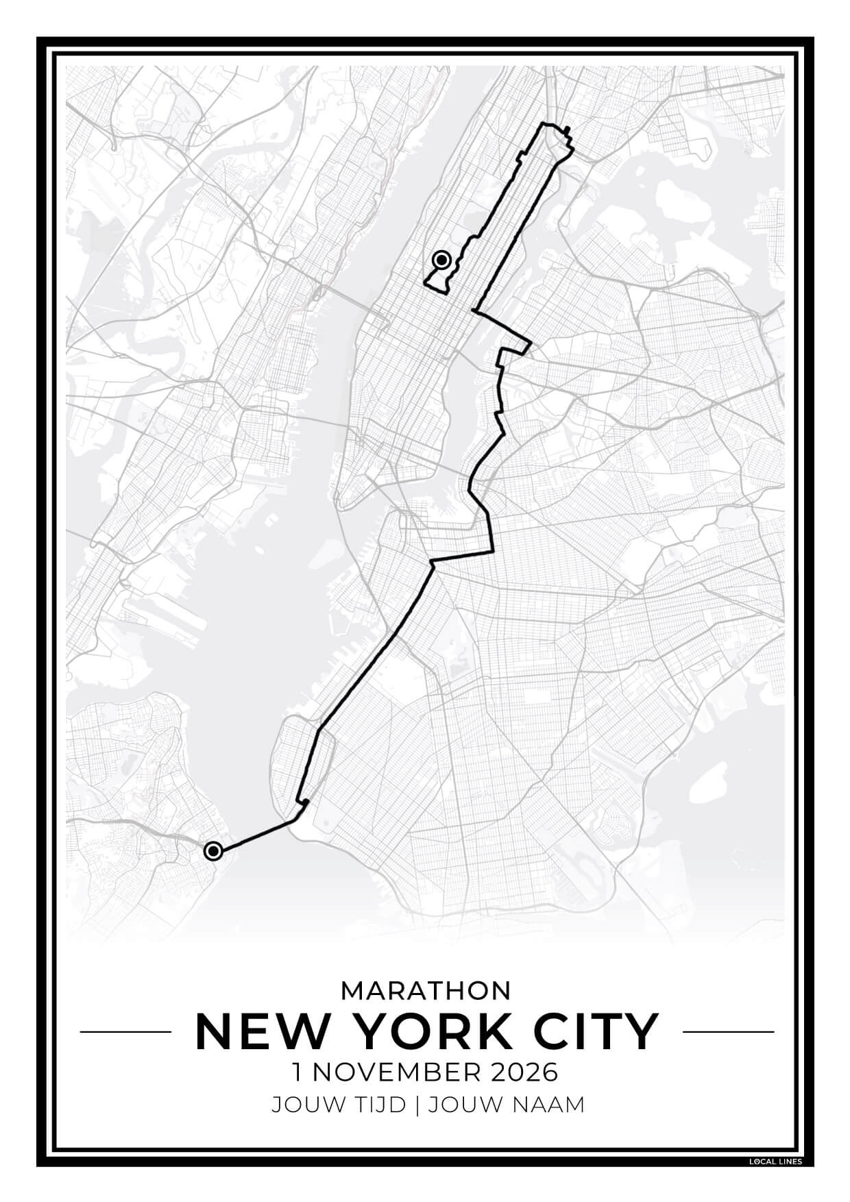 Marathon New York City routekaart print
