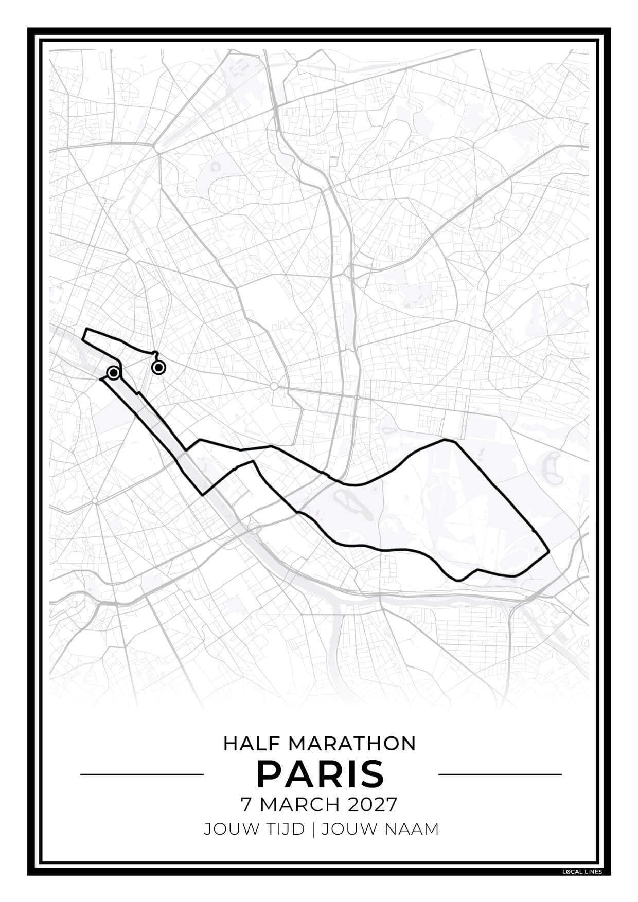 Halve marathon Parijs routekaart print