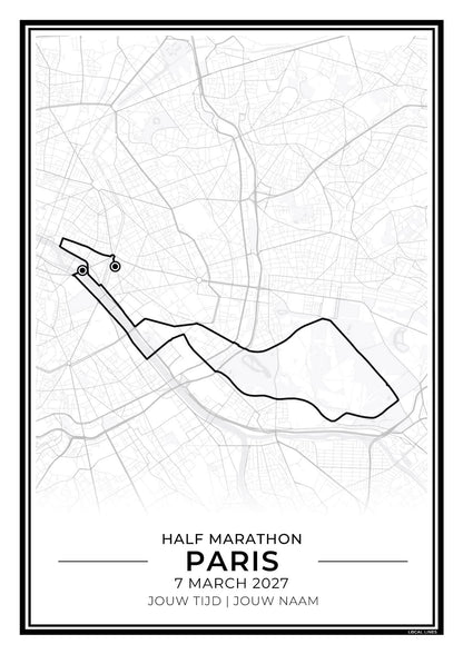 Halve marathon Parijs routekaart print