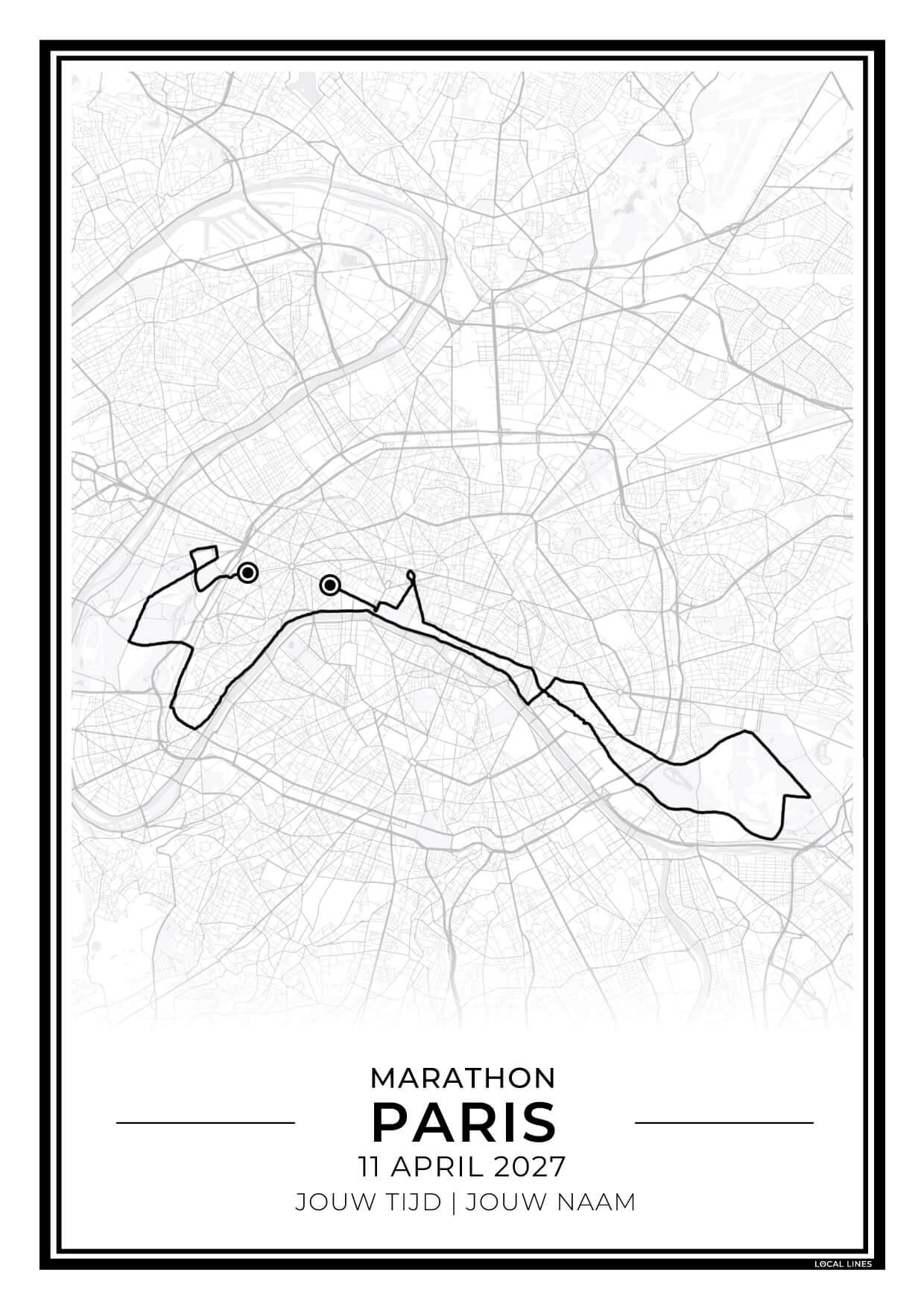 Marathon Parijs routekaart print