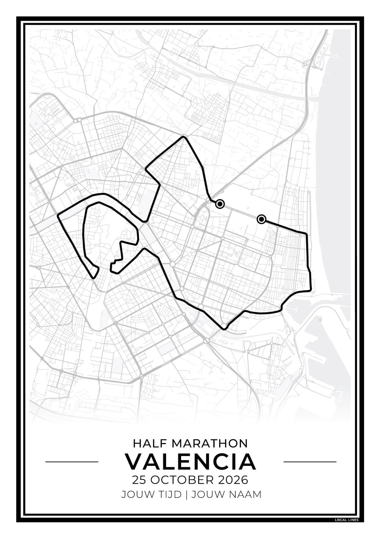 Halve marathon Valencia routekaart print