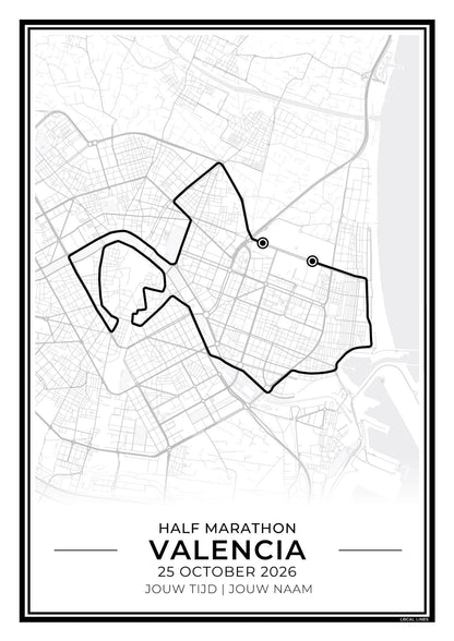 Halve marathon Valencia routekaart print